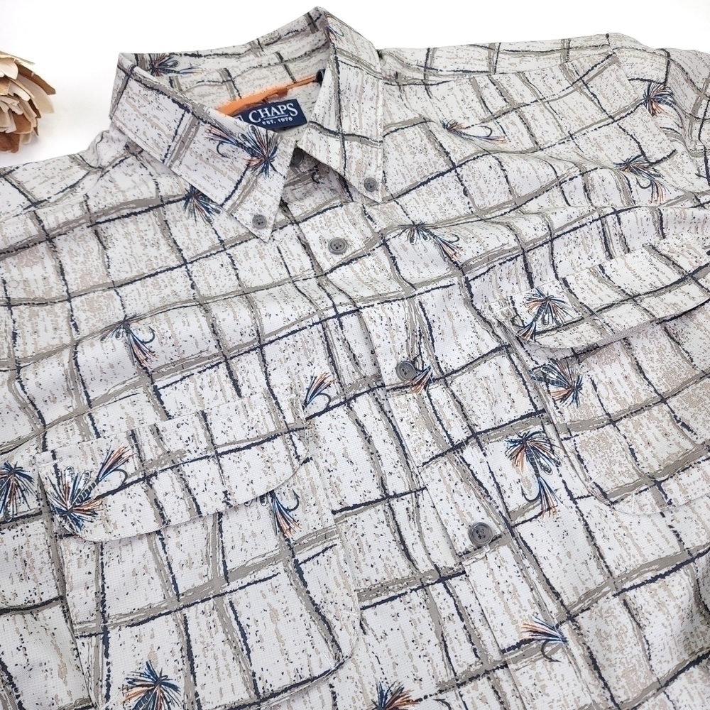 New Chaps Men Long Sleeve Fly Fish Outdoors Long Sleeve Button Down Size L - Picture 5 of 9